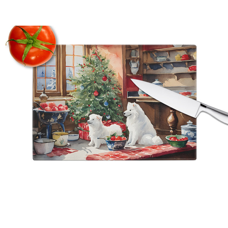 Samoyed Christmas Cookies Glass Cutting Board